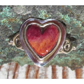 Navajo Purple Spiny Heart Ring Sz 9.5 Sterling Silver Native American