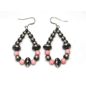 Navajo Pearls Earrings Sterling Silver Pink Conch Shell Native American