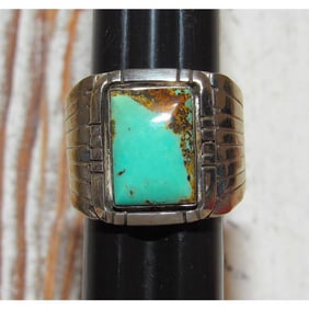 Navajo Royston Turquoise Men Ring Size 9.5 Sterling Silver Signed