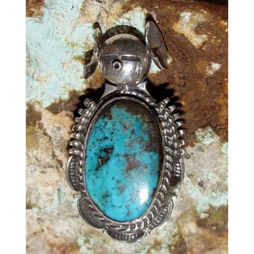Navajo Kachina Ring Sz 6.5 Kingman Turquoise Sterling Bennie Ration Signed