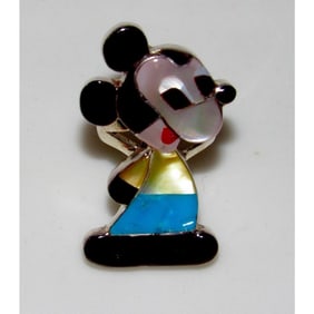 Zuni Mickey Mouse Ring Sz 6 P. Leekity Sterling Silver Disney Character Ring