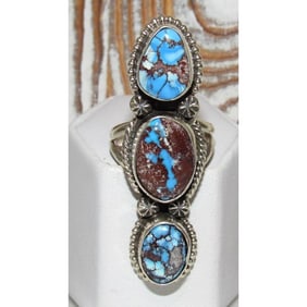Navajo Golden Hills Turquoise Statement Ring Sz 8.5 Sterling Silver