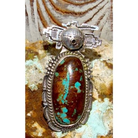 Navajo Kachina Ring Sz 8.5 Numer 8 Turquoise Sterling Bennie Ration