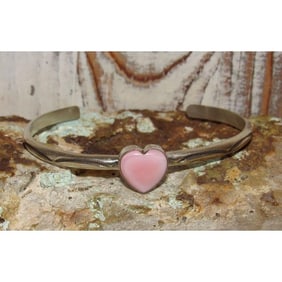 Navajo Pink Conch Heart Bracelet Stacker Sterling Silver Cuff G. Jones