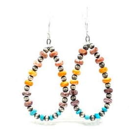 Navajo Sterling Turquoise Spiny Navajo Pearl Dangle Earrings by V. Touchine