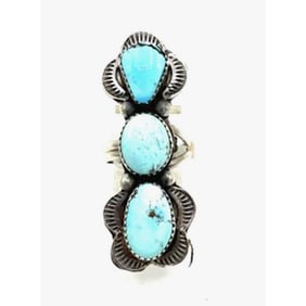 Navajo Sterling Silver Golden Hills Turquoise Ring Adjustable Size T. Long