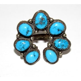 Navajo Naja Ring Size 7.5 Kingman Turquoise Statement Ring Native Signed