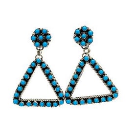 VTG Zuni Snake Eye Turquoise Dangle Earrings Sterling Silver Native American