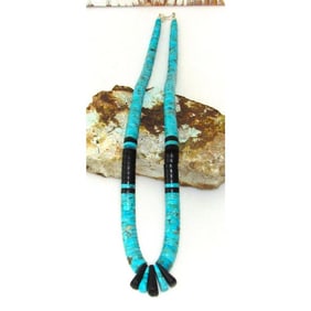 Santo Domingo Kingman Black Onyx Heishi Necklace Lupe Lovato