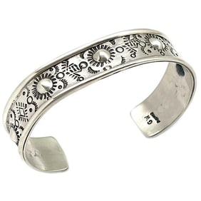 Navajo Sterling Silver Stacker Cuff Bracelet Ingot Tribal Design G. Wilson