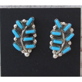 Zuni Petit Point Turquoise Cluster Post Earrings Sterling Silver