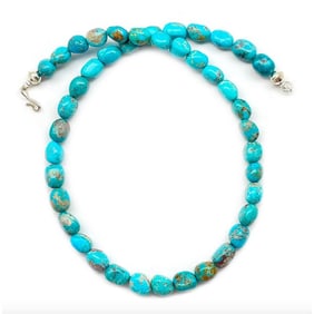 Navajo Kingman Turquoise Nugget Heishi Necklace Sterling Silver S. Dooline