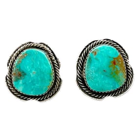Navajo Royston Turquoise Post Earrings C. Reeves Sterling Silver Native American
