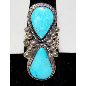 Navajo Royston Turquoise Statement Ring Sz 7 Sterling Silver