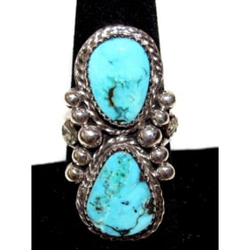 Navajo Royston Turquoise Statement Ring Sz 7 Sterling Silver