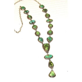 Navajo Sonoran Gold Mine Green Turquoise Lariat Necklace Sterling Silver K. Pino