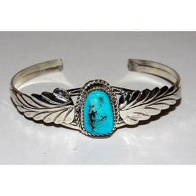 Navajo Kingman Turquoise Stacker Cuff Bracelet Sterling Silver Native Signed