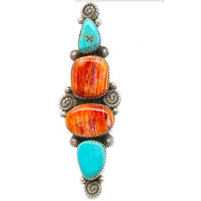 Navajo Orange Spiny Turquoise Ring Sz 9 Tia Long