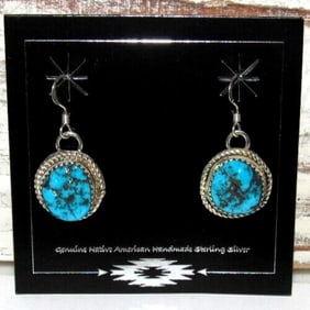 Navajo Kingman Dangle Drop Earrings Sterling Silver D. Morris