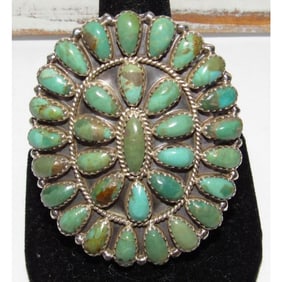 Navajo Green Turquoise Cluster Ring Sz 8 Sterling Silver