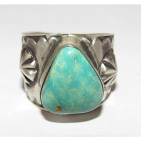 Navajo R.Willie Royston Turquoise Ring Sz 14 Sterling Band Ingot Ring