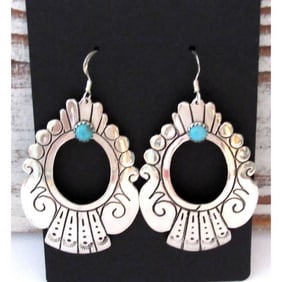 Navajo Tommy Singer Earrings Sterling Silver Turquoise Concho Earrings Signed