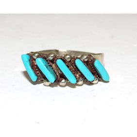 VT Zuni Sterling Silver Petit Point Turquoise Ring Size 7.5