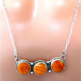 Navajo Orange Spiny Bar Necklace Sterling Silver Native American Signed