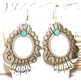 Navajo Tommy Singer Earrings Sterling Silver Turquoise Concho Earrings Signed