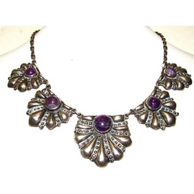 Pre-Eagle Taxco Mexico Necklace Amethyst Sterling Silver Statement Necklace