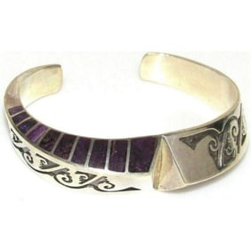 NAVAJO LONN PARKER Cuff Bracelet Sterling Silver Sugilite Signed Native American