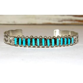 VTG Zuni Sleeping Beauty Turquoise Cuff Bracelet Sterling Silver Stacker