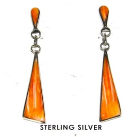 Zuni Orange Spiny Oyster Sterling Silver Dangle Statement Earrings A. Gasper