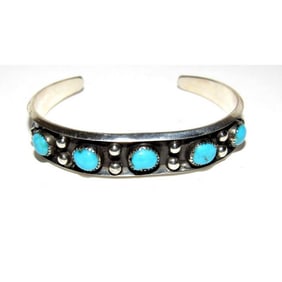 Navajo Kingman Turquoise Stacker Cuff Bracelet Sterling Silver Native 7"