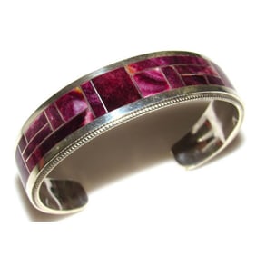 Navajo Purple Spiny Inlay Stacker Cuff Bracelet Sterling R. Begay
