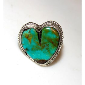 Navajo Royston Turquoise Heart Ring Sz 7.5 Sterling Silver Marcella James