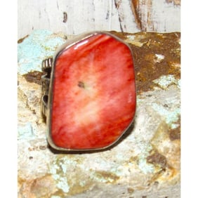 Native American Red Orange Spiny Ring Sz 8 San Felipe Sterling Silver Signed