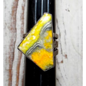 Native American Bumblebee Jasper Ring Sz 9 Signed Sterling Silver