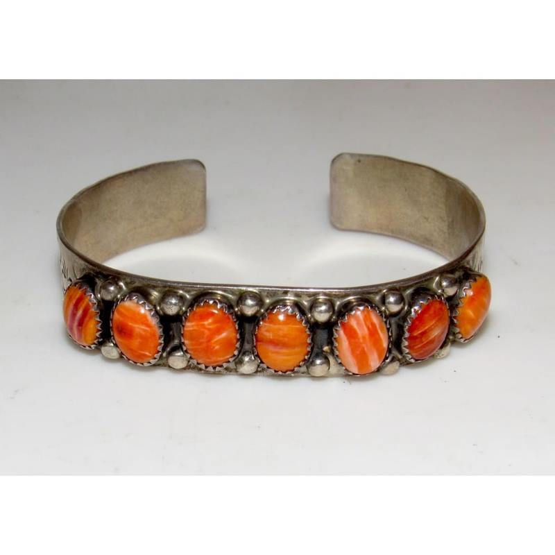 VTG Navajo Orange Spiny Stacker Cuff Bracelet Sterling Native American (1 of 3)