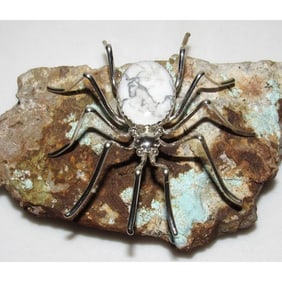 Massive Navajo 925 Sterling Silver Spider Brooch Pin Signed 3.5"