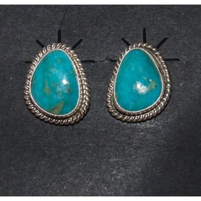 Navajo Royston Turquoise Post Earrings Sterling Silver Native American B. Begay
