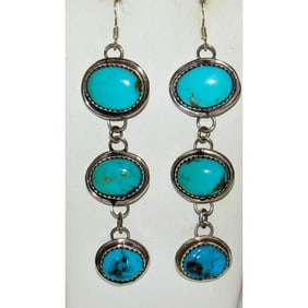 Navajo Turquoise Dangle Earrings Kingman Royston Mine Sterling Silver