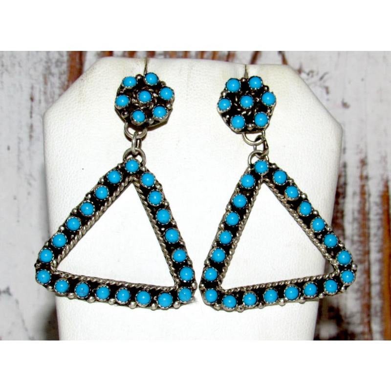 VTG Zuni Snake Eye Turquoise Dangle Earrings Sterling Silver Native American (1 of 5)