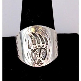 Navajo Sterling Silver Bear Paw Ring Size 12 Native American Men Ring Band