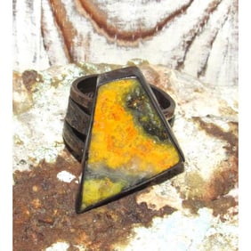 Native American Bumblebee Jasper Ring Sz 10 Signed Sterling Silver