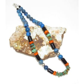 Santo Domingo Bead Heishi Necklace Turquoise Lapis Orange Spiny Jeff Tenorio