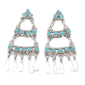 Zuni Turquoise Dangle Earrings Sterling Silver Milburn Dishta Native American
