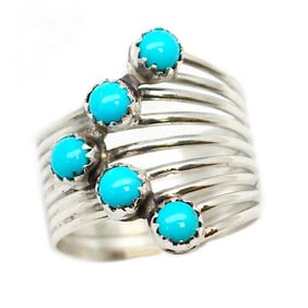Zuni Snake Eye Turquoise Cluster Ring Size 8 Sterling Silver Native American
