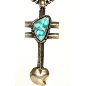 Navajo Dry Creek Turquoise Dragonfly Cross Pendant Tufa Cast Sterling K. Yazzie