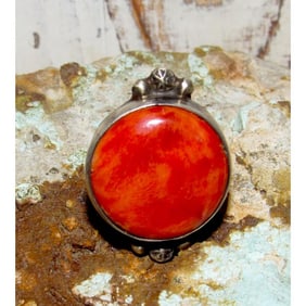 Navajo Orange Spiny Ring Size 6.5 Sterling Silver Native American